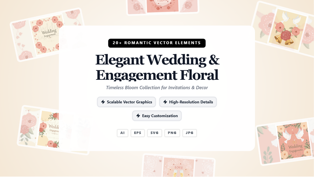 Elegant Wedding & Engagement Floral Social Media Banners – Premium Vector Graphics Set
