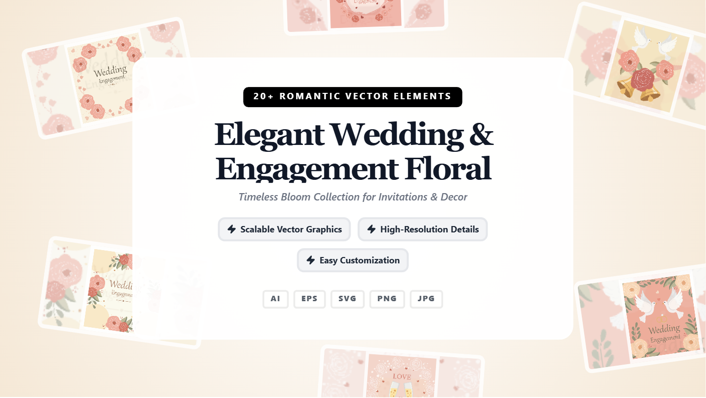 Elegant Wedding & Engagement Floral Social Media Banners – Premium Vector Graphics Set