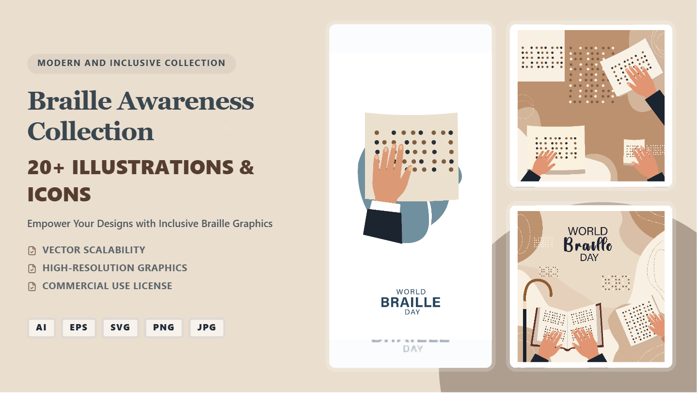 Braille Awareness Collection Social Media Banners – Inclusive Vector Graphics
