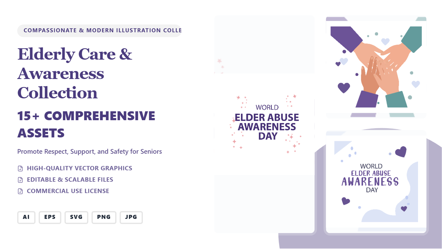 Elderly Care & Awareness Social Media Banner Collection – Compassionate Vector Graphics