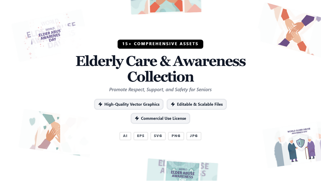 Elderly Care & Awareness Social Media Banner Collection – Compassionate Vector Graphics