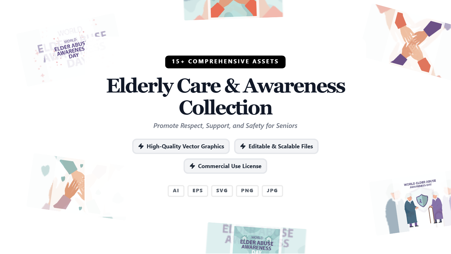 Elderly Care & Awareness Social Media Banner Collection – Compassionate Vector Graphics