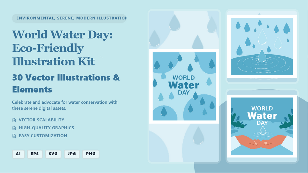 Eco-Friendly World Water Day Social Media Banner Kit – Vector Illustrations & Templates