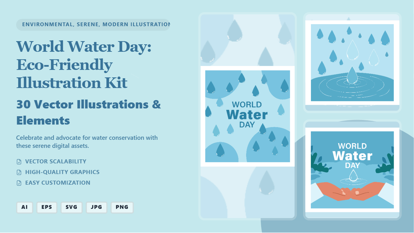 Eco-Friendly World Water Day Social Media Banner Kit – Vector Illustrations & Templates