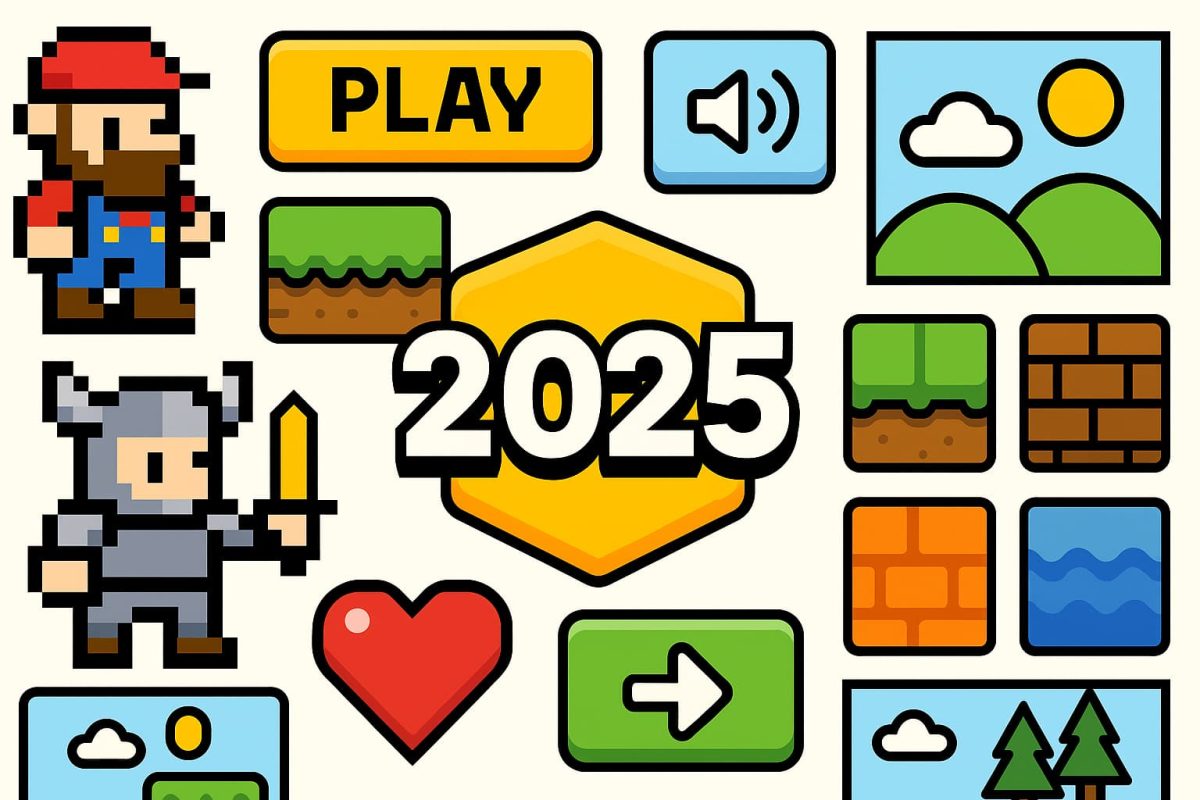 Collage of pixel and vector game assets with 2025 badge